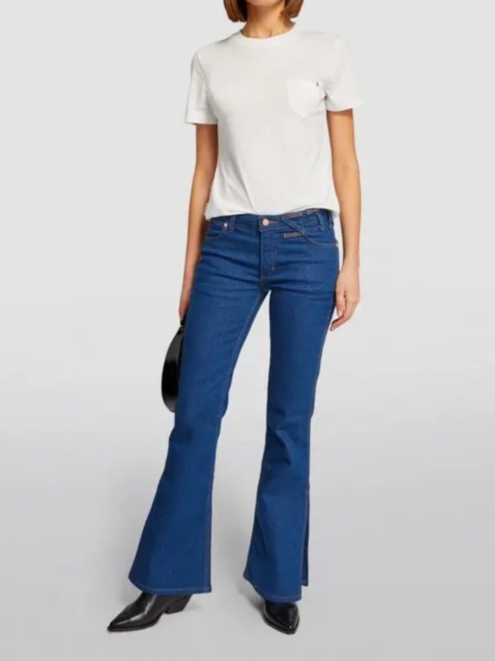 NWT Wrangler+STAUD Flared Bikini Jeans in Dark Blue Denim